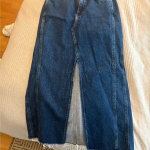 Mango Dark Denim Skirt with Front Slit